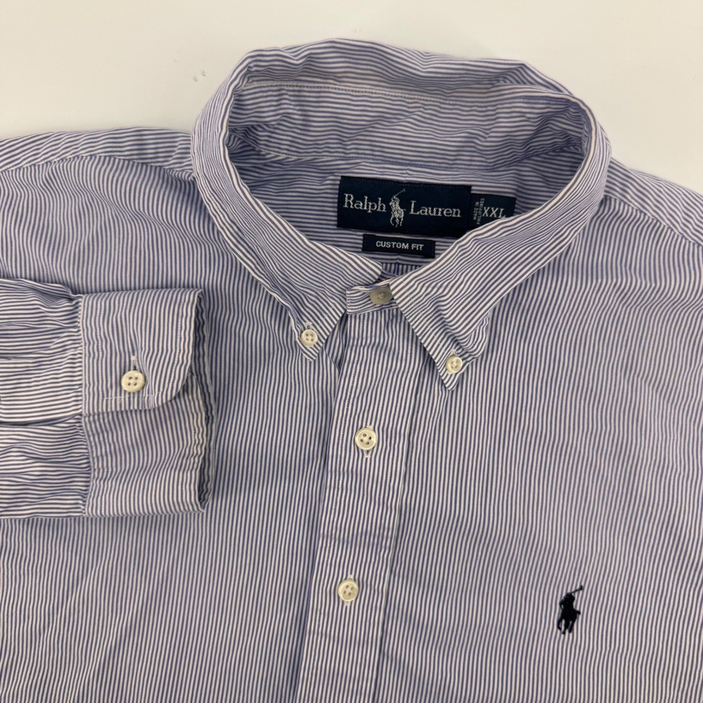 Ralph Lauren Button Down Shirt Mens XXL Blue Pinstripe‎ Custom Fit Cotton 9137